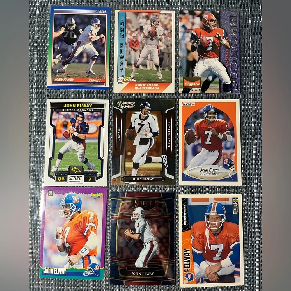 🏈 John Elway NFL National Football League Sports Trading Cards, Qty 9, Lot #4